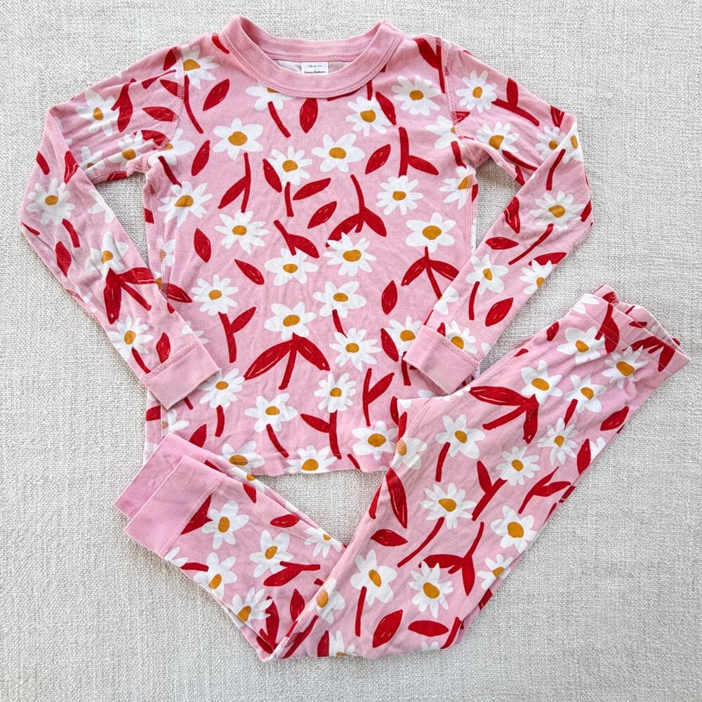 Hanna Andersson Organic Pink Floral Long John PJ Set GUC 8